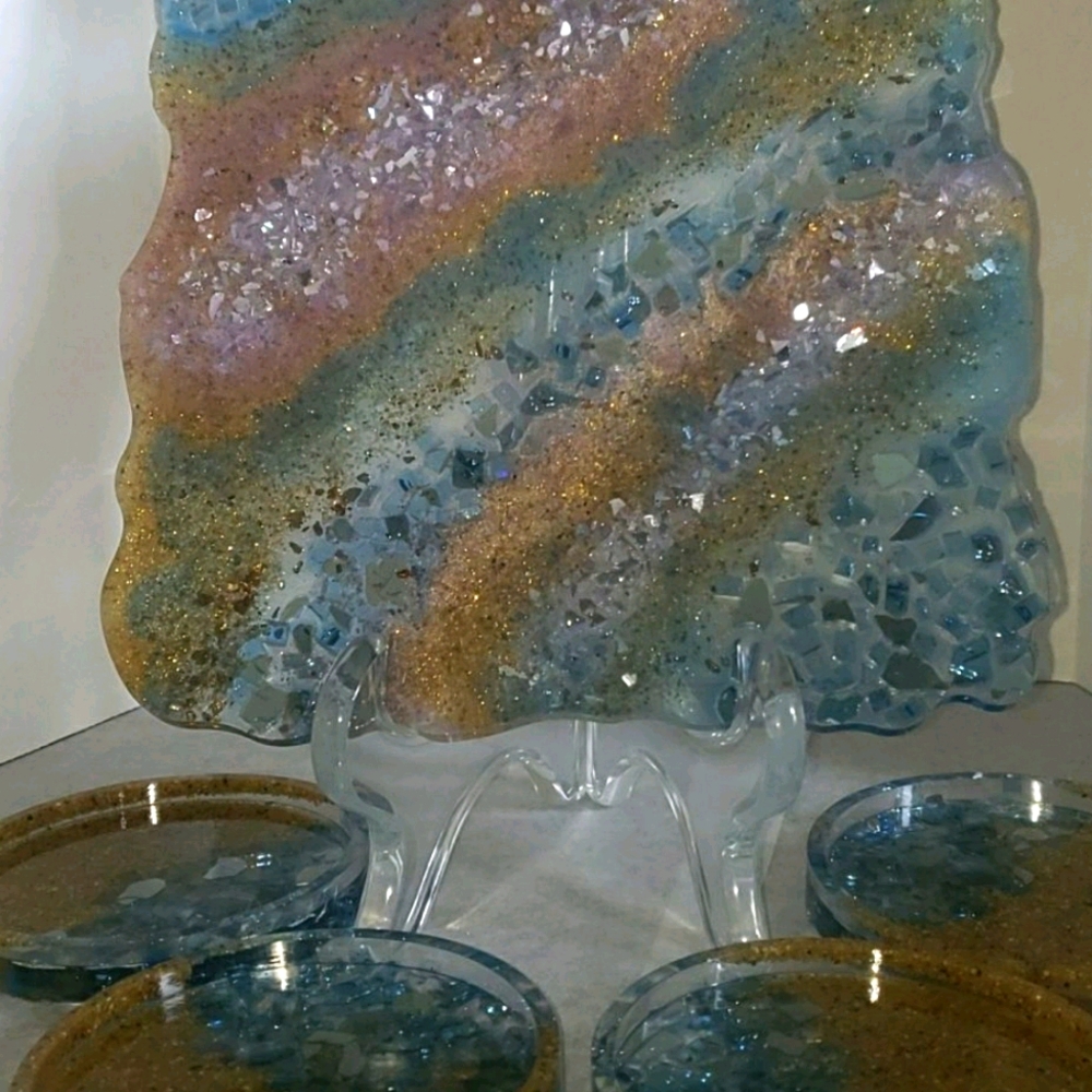 LeesRez Tray and (4) coaster set